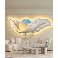 Crystal Feather Clock Wall Painting With Led Light 50*150 Cm